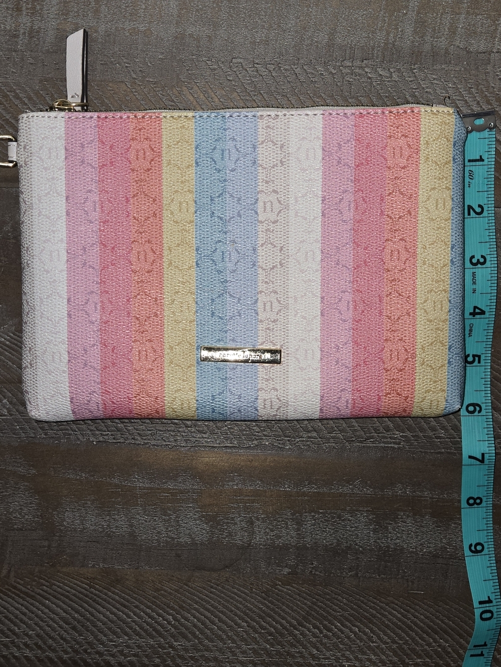 Nanette Lepore Wristlet Logo Summer Stripe Multi Pastel Colors Pouch Wallet - Picture 14 of 15